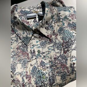 Chico's Asianscape Kira Button Down Shirt in Neutral Asian Landscape Botanical